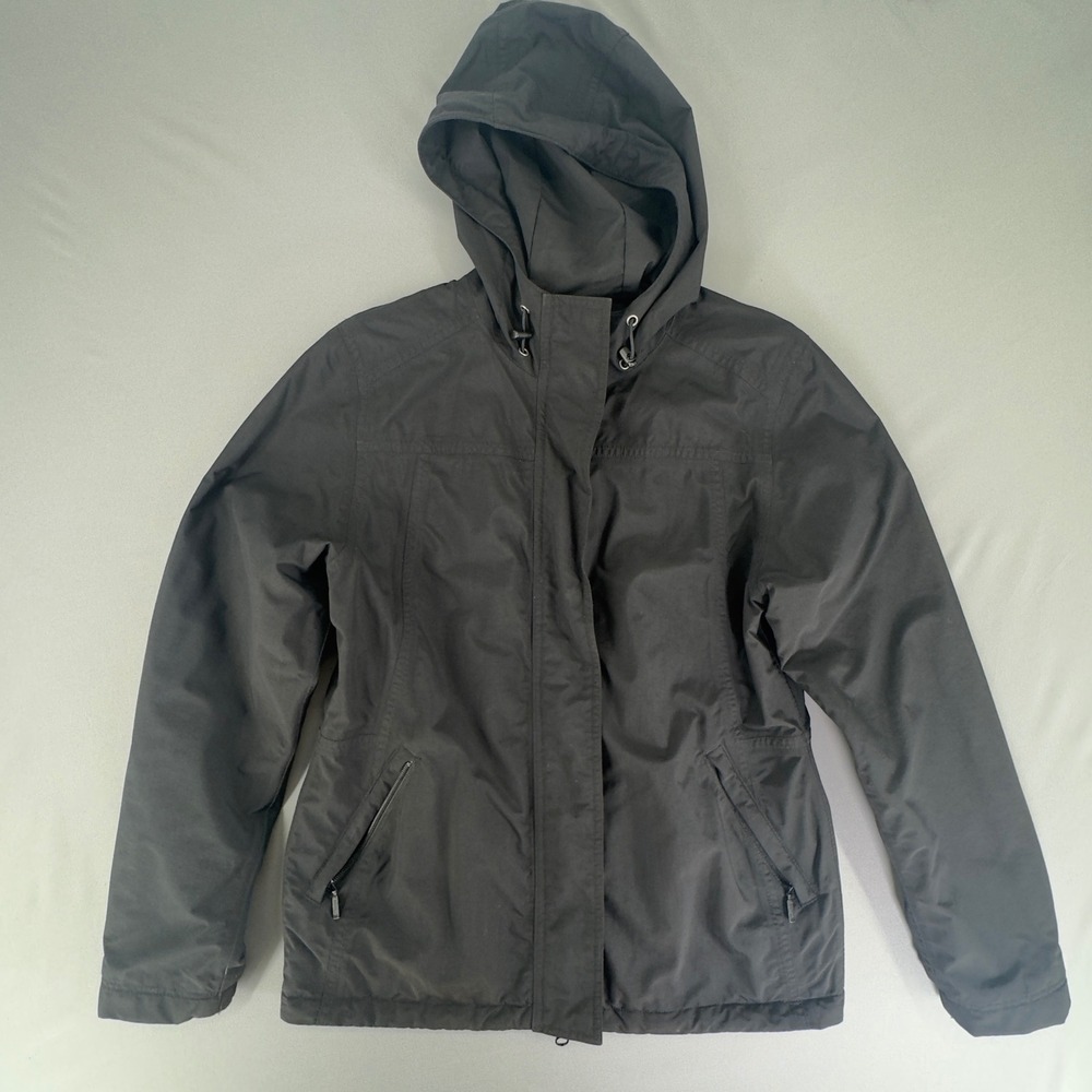 Eddie Bauer Mens Black Hooded Jacket Fleece Quilted Lined Full Zip Small